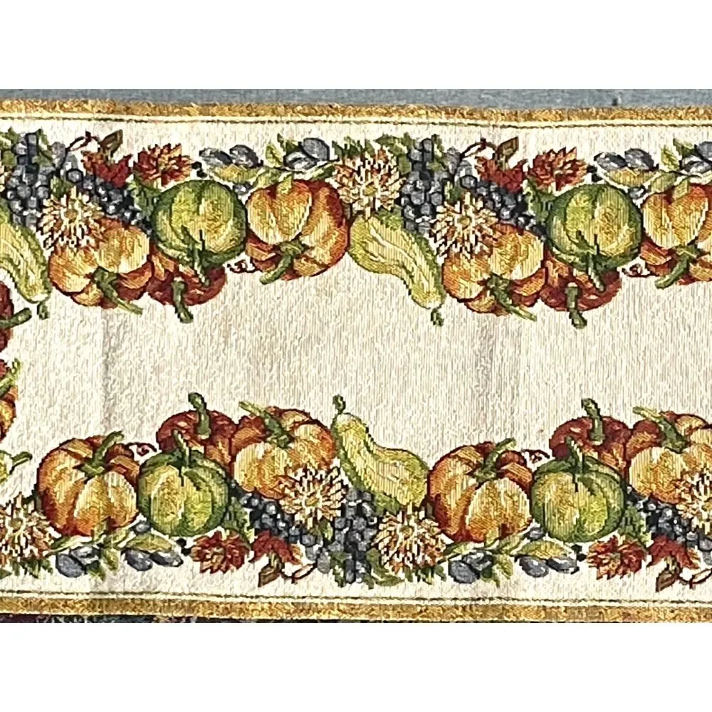 Vintage Fall Harvest Tapestry Table Runner Pumpkins Gourds Thanksgiving 68